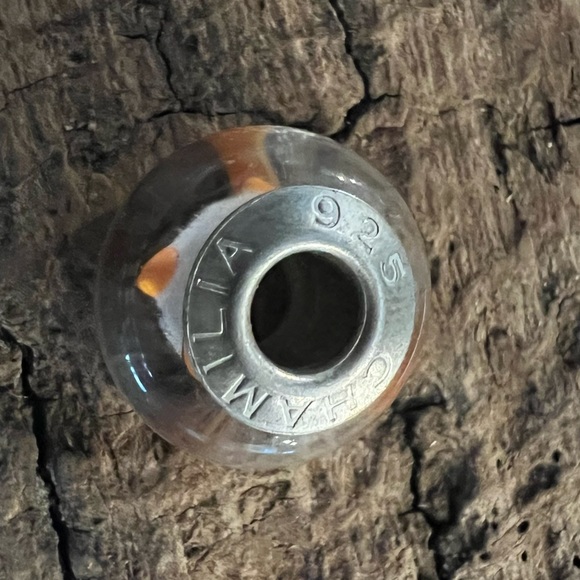 New Authentic Chamilia Charm Coral Polka Dot Murano Glass Bead Orange White - Picture 4 of 4